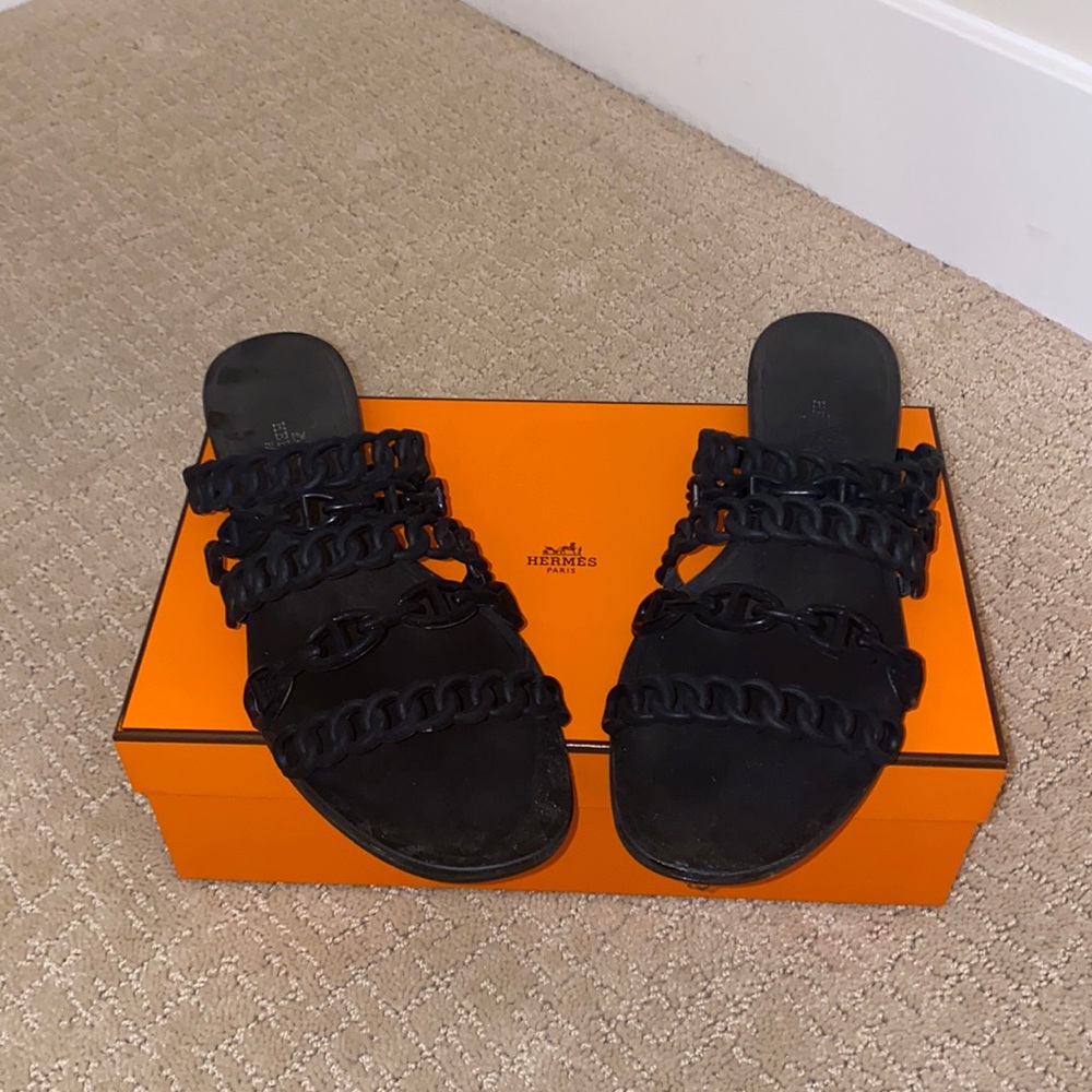 Hermes Sandals Chaine d'Ancre Black Rubber Slide